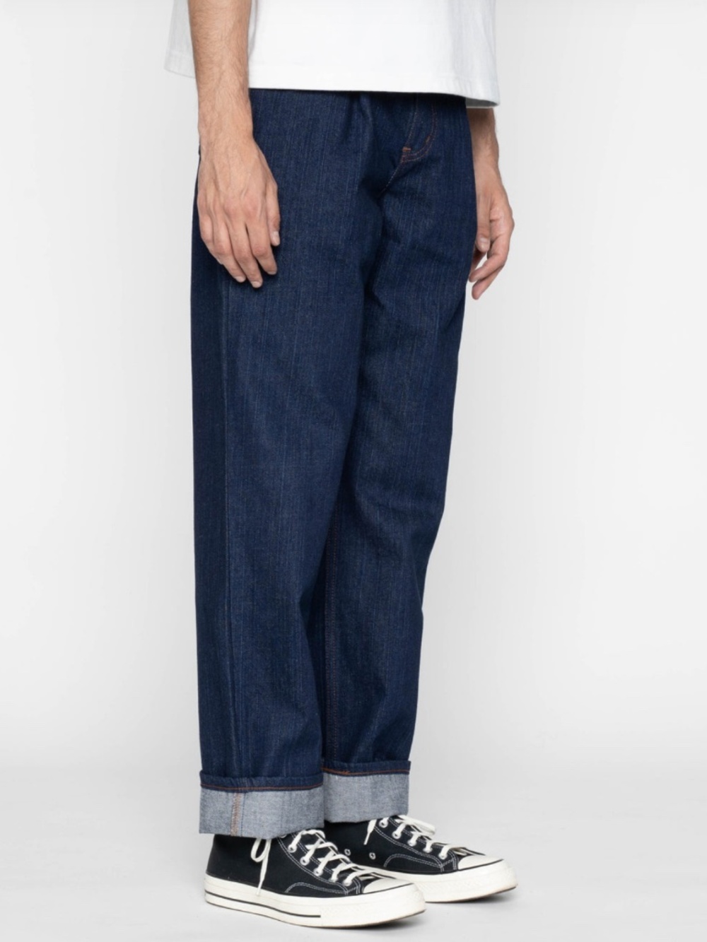 NWT NAKED & FAMOUS PLEATED TROUSER Vertical Slub Denim INDIGO - SIZE 32